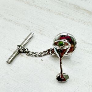 Vintage Martini Glass Tie Tack Dirty Martini Silver Tone MCM